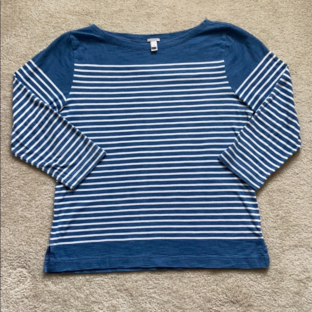 J. Crew Blue and White Stripe 3/4 Sleeve T Size M